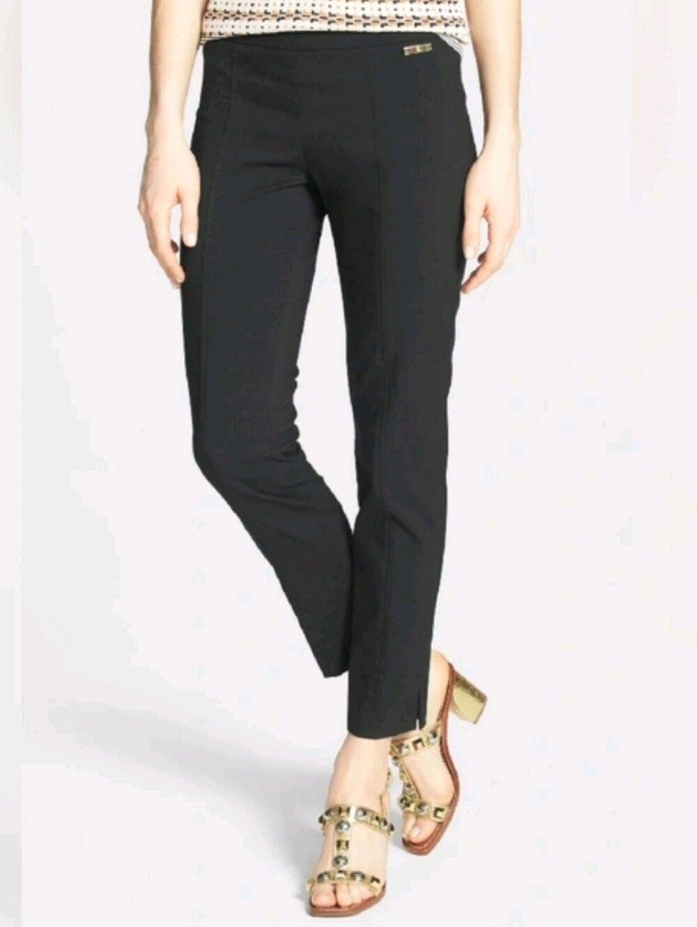 Tory Burch Callie Straight Ankle Pants 8 Black Career Business Side Zipper Women